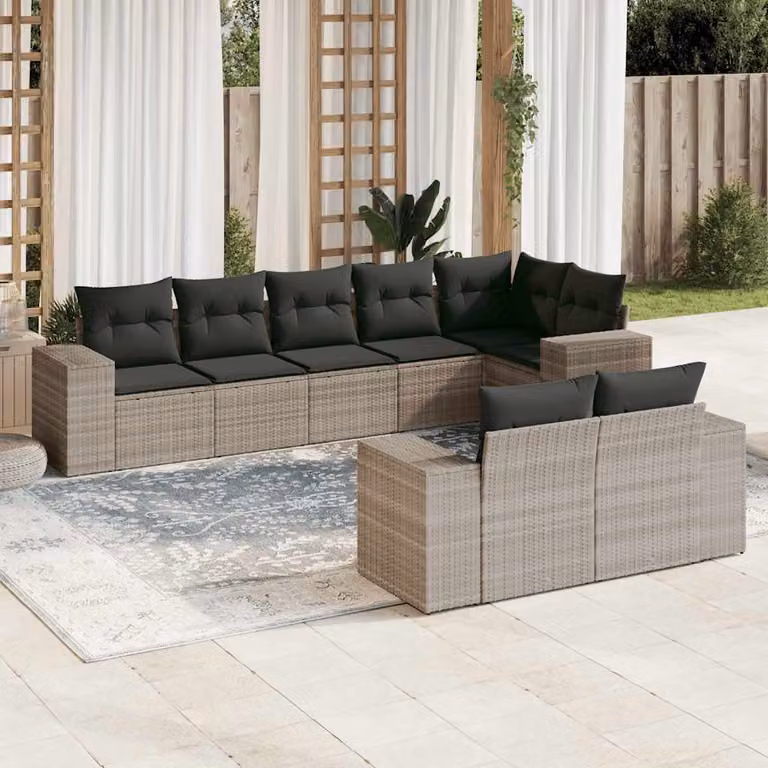 Set Divano da Giardino a L vidaXL 8pz in Polyrattan Grigio con Cuscini Imbottiti e Coperture Rimosse