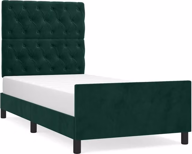 Letto singolo per adulti in velluto verde scuro con struttura in legno di larice L/P/H: 200 x 80 x 128 cm