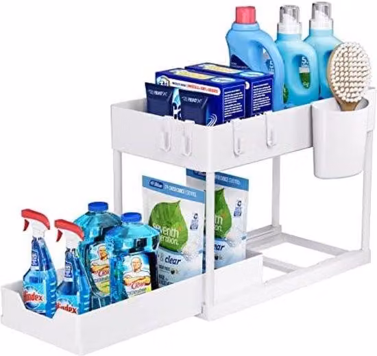 Mensola da lavabo, a 2 ripiani, con cassetto, multifunzionale, in acciaio inossidabile