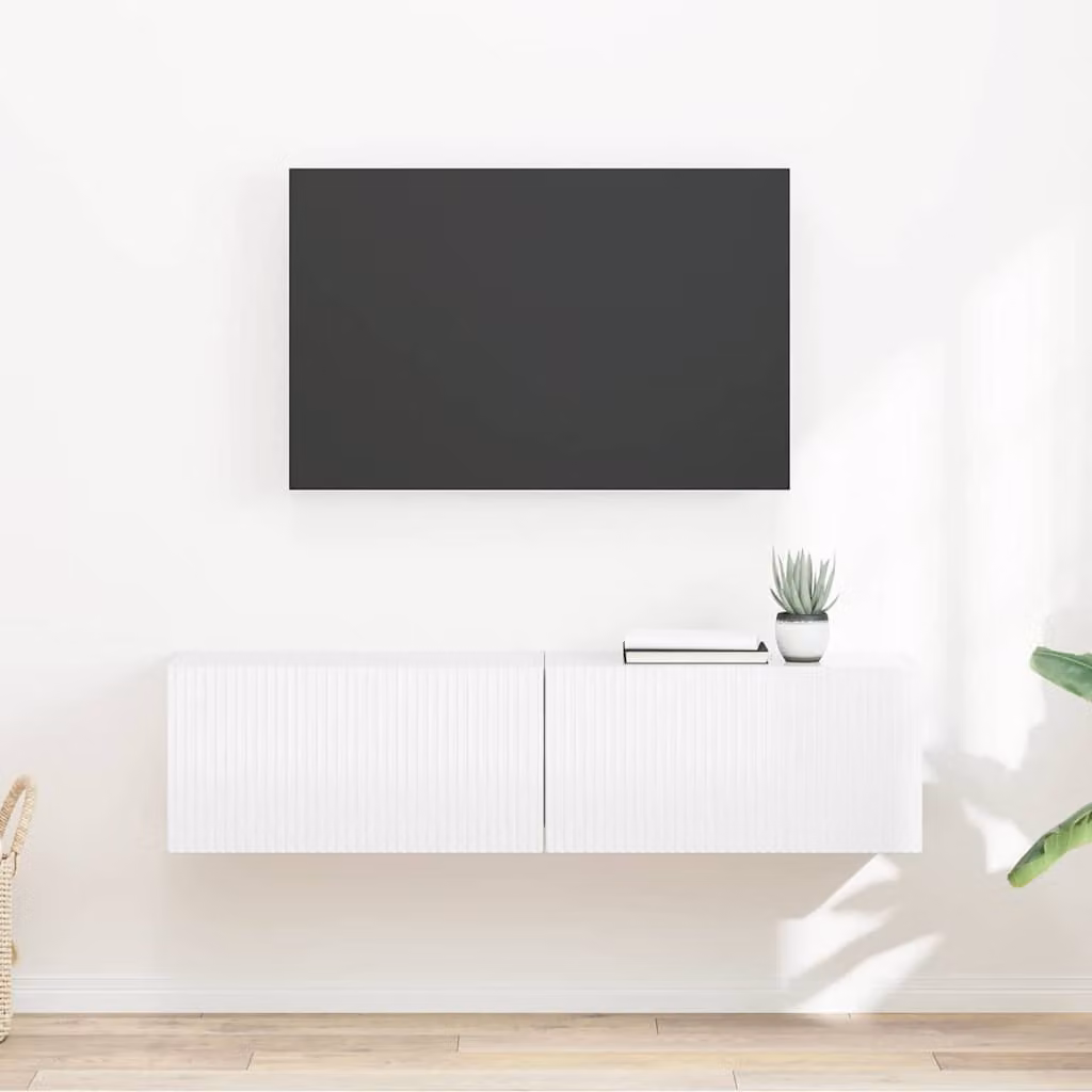 Set di 2 mobili TV da parete vidaXL in legno MDF bianco lucido, design moderno per il tuo soggiorno, L: 60,0 cm, P: 31,0 cm, H: 29,5 cm