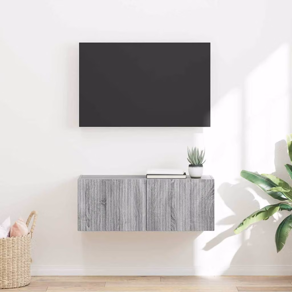 Mobile TV da parete vidaXL moderno in legno MDF grigio L: 78,5 cm, P: 30 cm, H: 29,5 cm