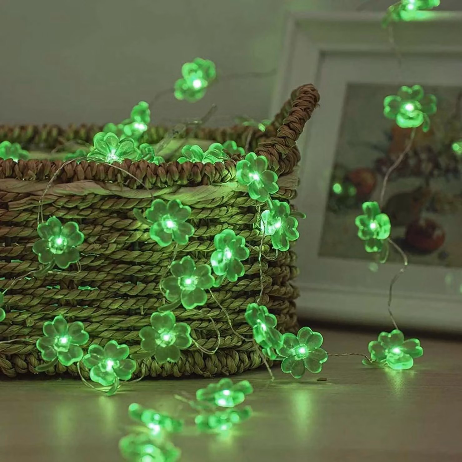 Catena luminosa a forma di fungo, 30 LED, 3 metri, alimentata a batteria, luce bianco caldo, con telecomando