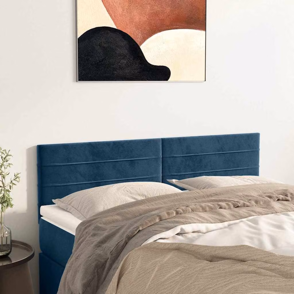 Testiera per letto vidaXL in velluto blu scuro con struttura imbottita L: 144 cm, P: 5 cm, H: 78-88 cm