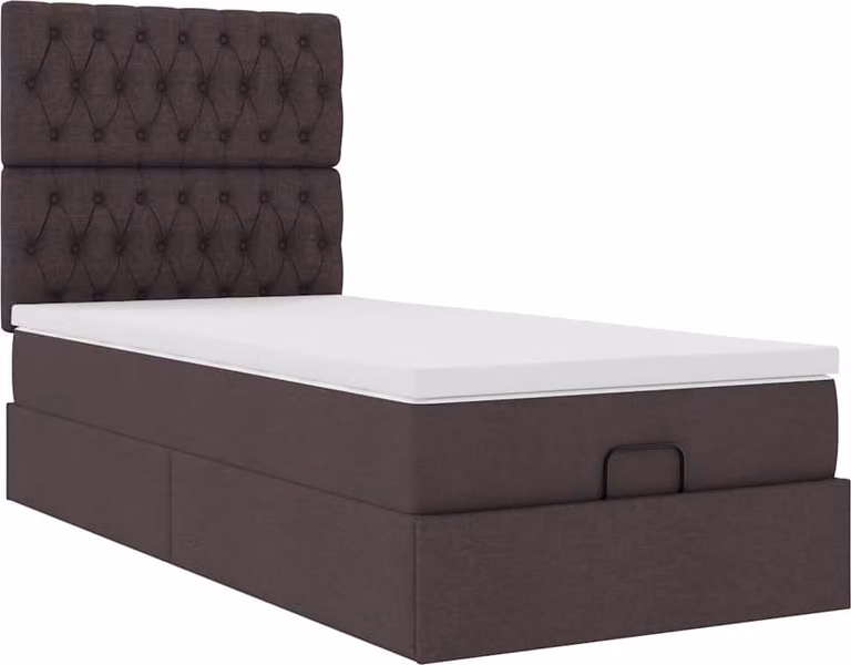 Pouf Letto con Materasso Marrone Scuro 100x200 cm in Tessuto