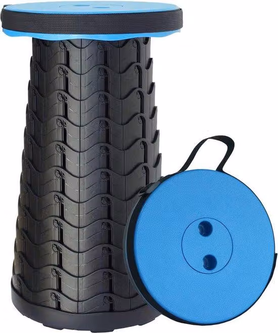 Unyqoos® Sedia telescopica portatile (pieghevole) – Ideale per il campeggio, con altezza regolabile da 7 a 45 cm (9 livelli), peso di circa 1 kg, portata massima di 180 kg, colore blu