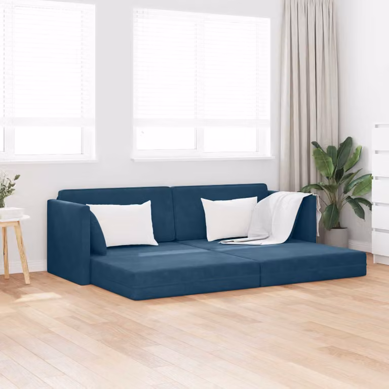 Divano-letto da pavimento vidaXL in velluto blu con funzione letto e cuscini inclusi L: 213 cm, P: 70 cm, H: 77 cm