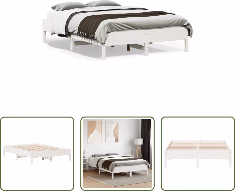 The Living Store Letto in legno massiccio senza materasso bianco 120x190 cm in legno di pino