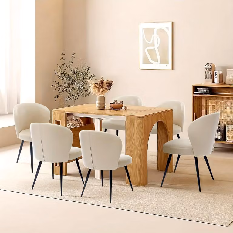 Sedia da pranzo - Sedia - Sedia a conchiglia - Sedia con braccioli - Sedia di design - Set da 2 - Beige - Ecopelle