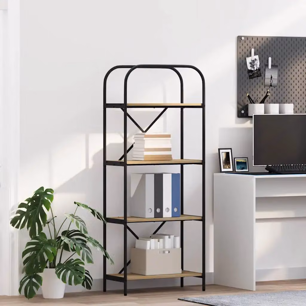Libreria moderna vidaXL a 4 livelli in legno e metallo, L 60 cm x P 30 cm x H 146 cm, colore marrone e nero