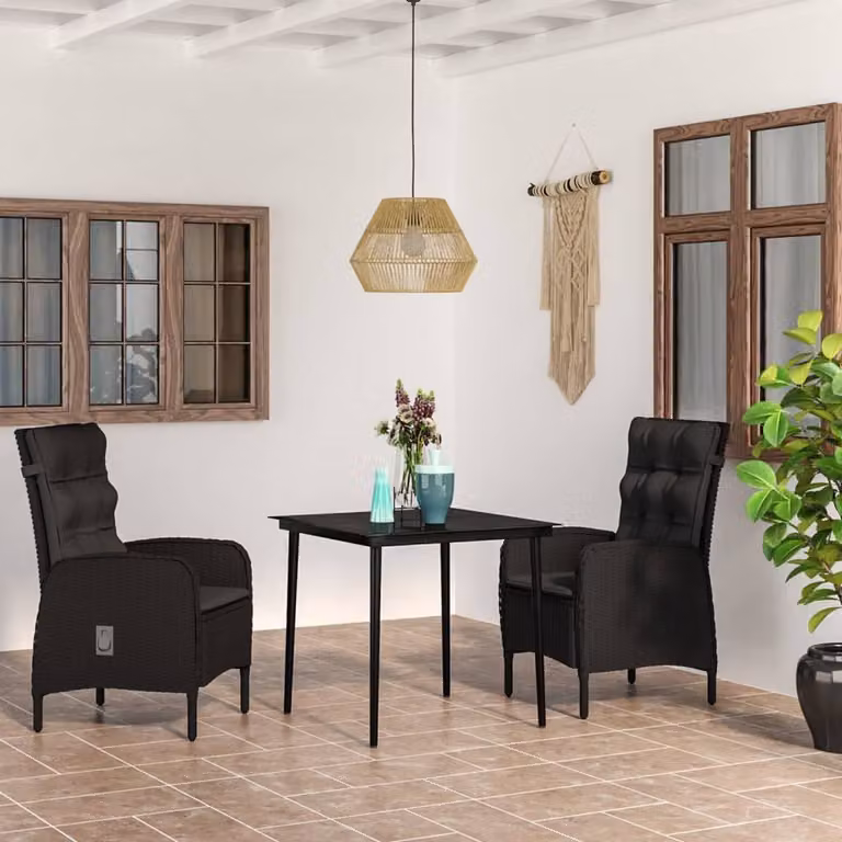 The Living Store Set da pranzo da giardino 3 pezzi con cuscini nero