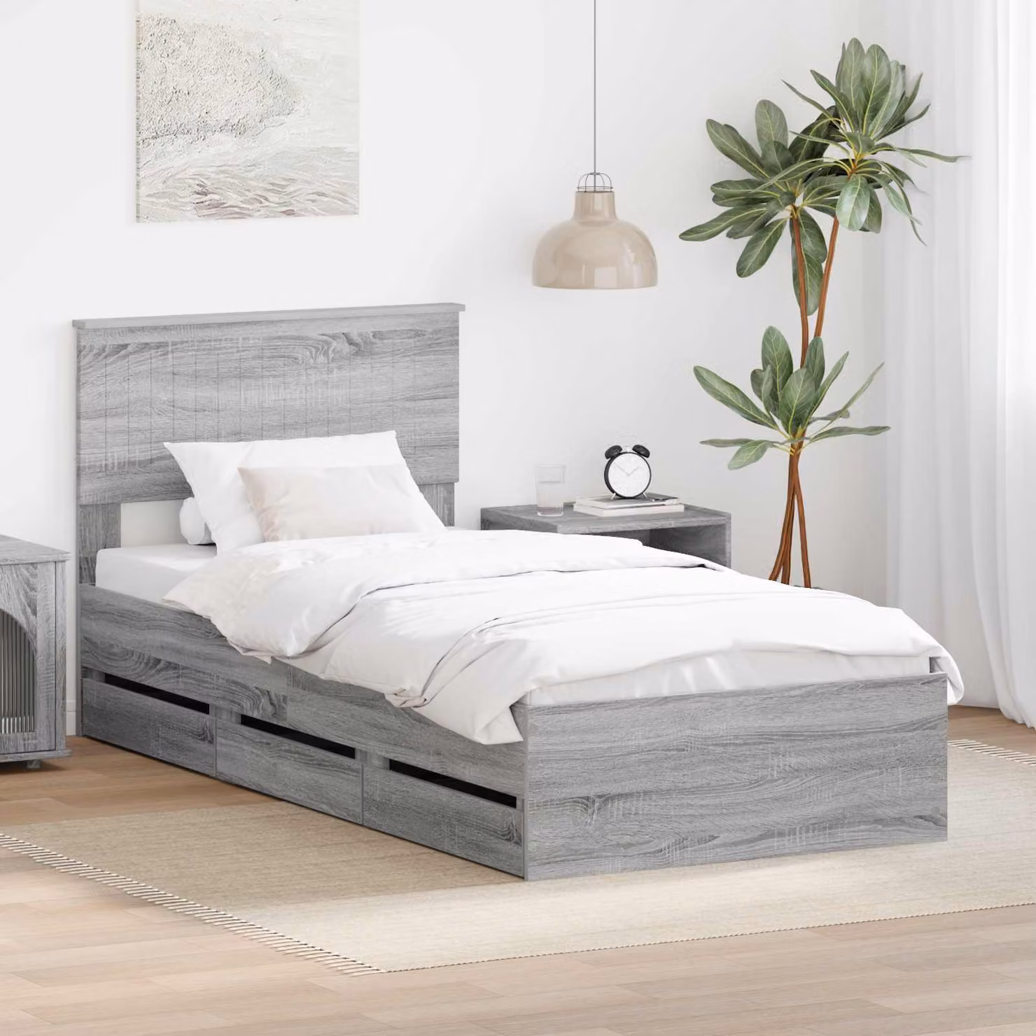 Struttura letto con cassetto vidaXL in legno ingegnerizzato Grigio Sonoma L 90 cm x P 200 cm x H 210 cm