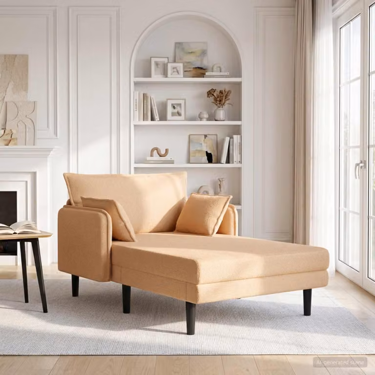 Chaise longue oversize vidaXL in tessuto bouclé beige con cuscini inclusi e coperture rimovibili L: 173 cm, P: 114 cm, H: 86 cm