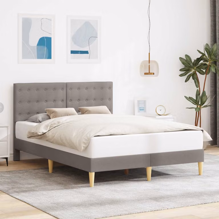 Struttura del letto con testiera vidaXL in tessuto beige e grigio L/P: 140 x 200 cm