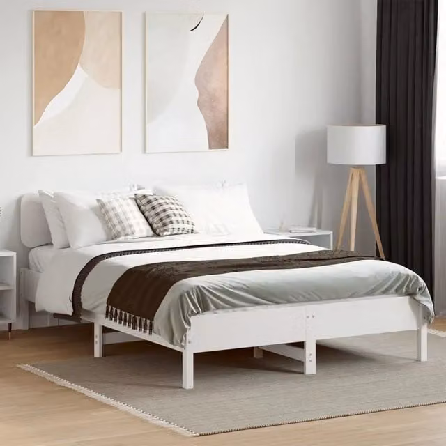 Giroletto vidaXL in legno massello di pino bianco con doghe piatte L/P/H: 200 x 140 x 81 cm