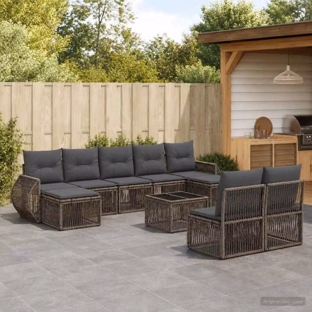 Set Divano da Giardino vidaXL 10 Pezzi a Forma di U con Cuscini Grigio e Antracite