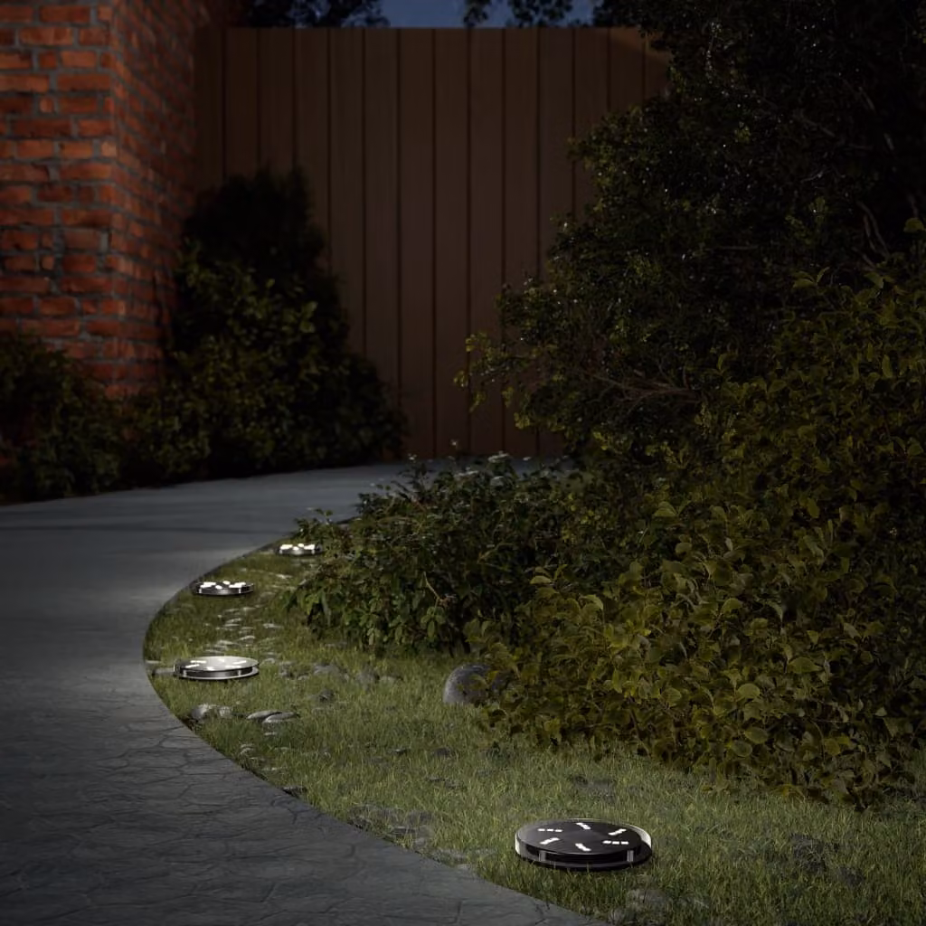 Set di 4 luci solari da terra vidaXL con picchetti per giardino, LED bianco caldo, impermeabili IP65, colore nero