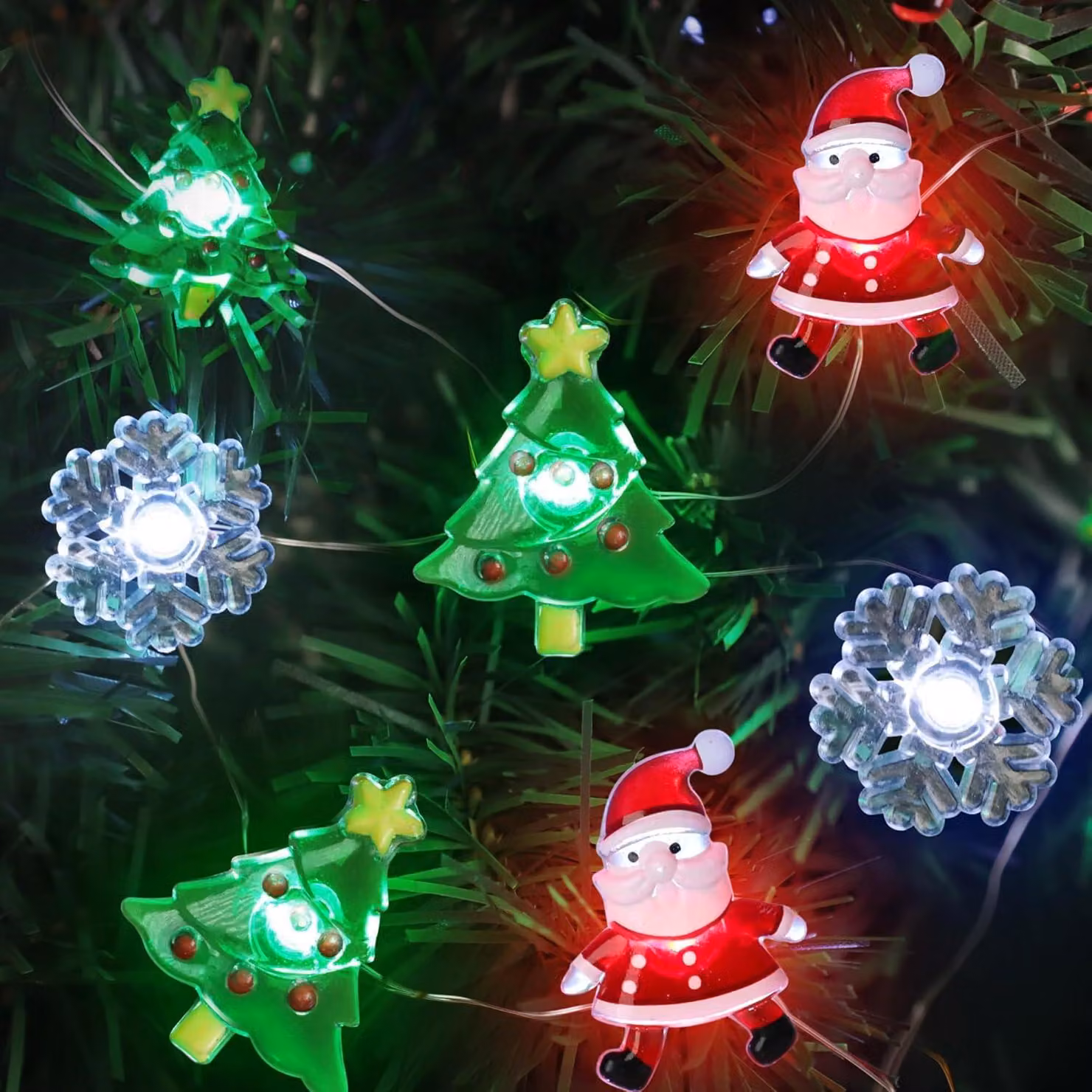 Catena luminosa a LED a forma di fiocchi di neve, 30 LED, 3 metri, decorazione natalizia