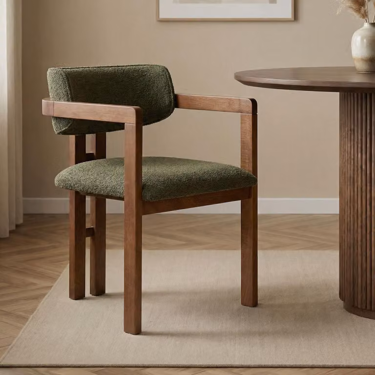 Skye Decor, sedia di alta qualità con struttura in faggio, tessuto in poliestere con trama ciniglia, 54 x 76 x 54 cm | Tessuto di facile manutenzione, gambe in legno, verde e noce | Design moderno per ogni ambiente.