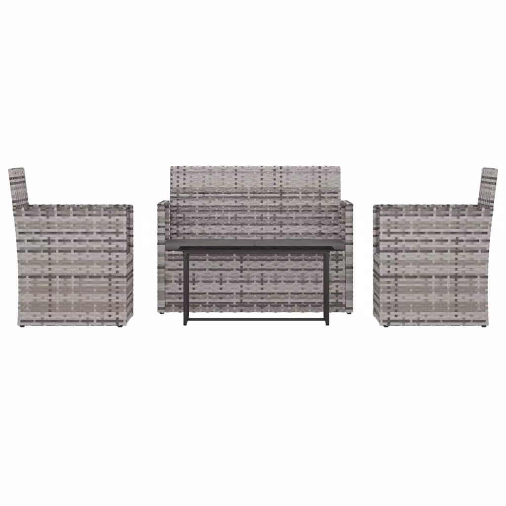 Set Divani da Esterno 4 pz con Cuscini in Polyrattan Grigio