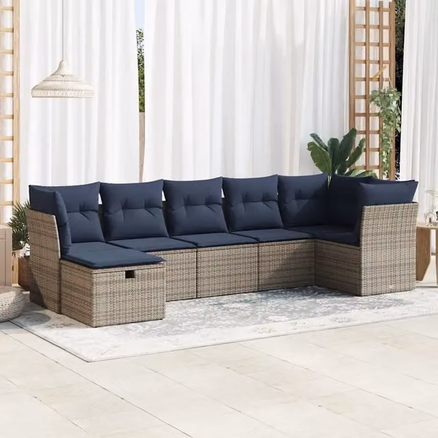 Set Divani da Giardino 7 pz con Cuscini Grigio in Polyrattan 3325307