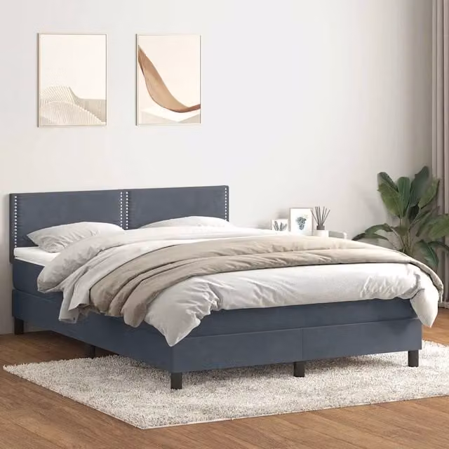 Letto Ibrido con Giroletto a Molle e Materasso vidaXL in Velluto Grigio e Bianco L: 160 cm, P: 213 cm, H: 88 cm