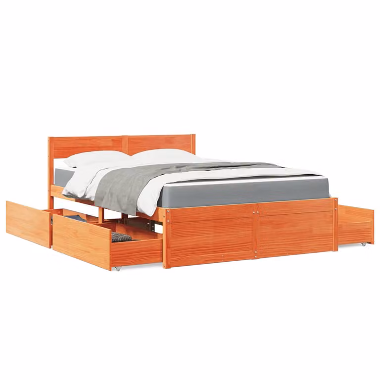 Letto con cassetti e materasso vidaXL in legno massello di pino color marrone cera L/P/H: 190 x 140 x 78 cm