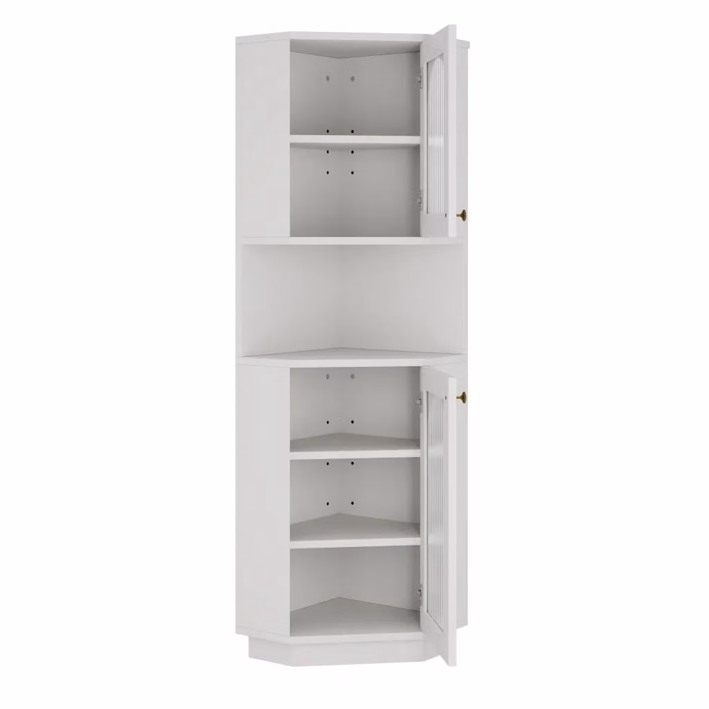 Armadietto angolare da bagno Minimal con luci integrate e ante in vetro, Bianco, L/P/H: 45 x 45 x 166,5 cm – 2