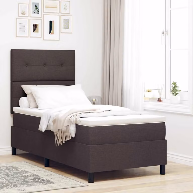 Letto a molle con testiera vidaXL in tessuto marrone con illuminazione sottostante e porta USB, L/P: 100 x 200 cm