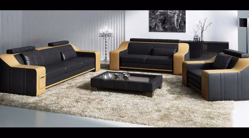 Ledersofa Couch Sofagarnitur Garnituren Design Modern Sofa 3+1+1 Sitzer Sofas