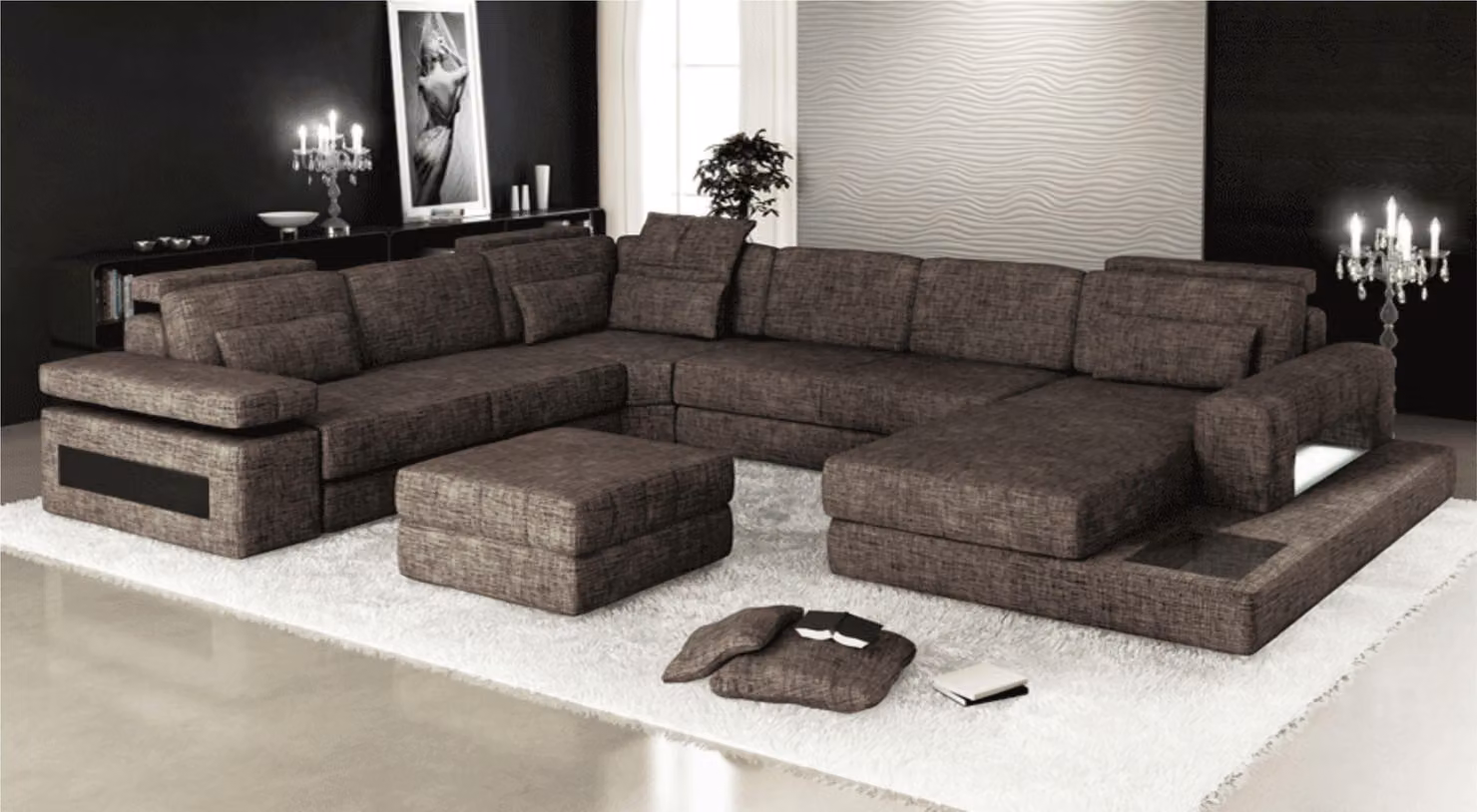 Ecksofa Stoff U-Form Couch Design Polster Textil Eck Wohnlandschaft Bettfunktion
