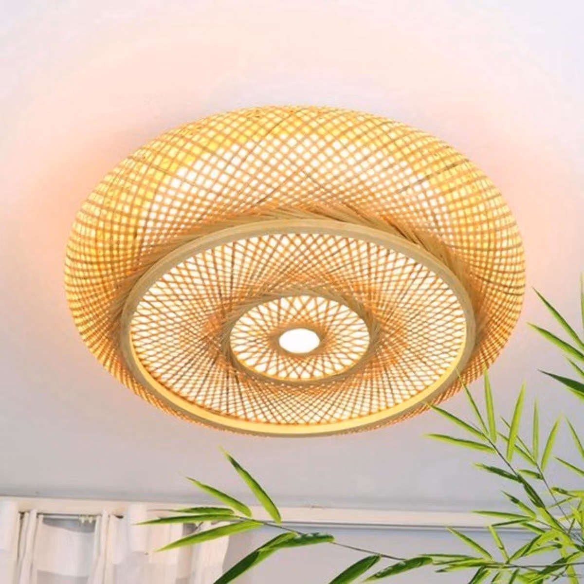 Lampada a sospensione – Realizzata a mano – In bambù – Diametro da 50 a 60 cm – Tecnologia LED – Adatta per soggiorno e camera da letto – Stile bohémien