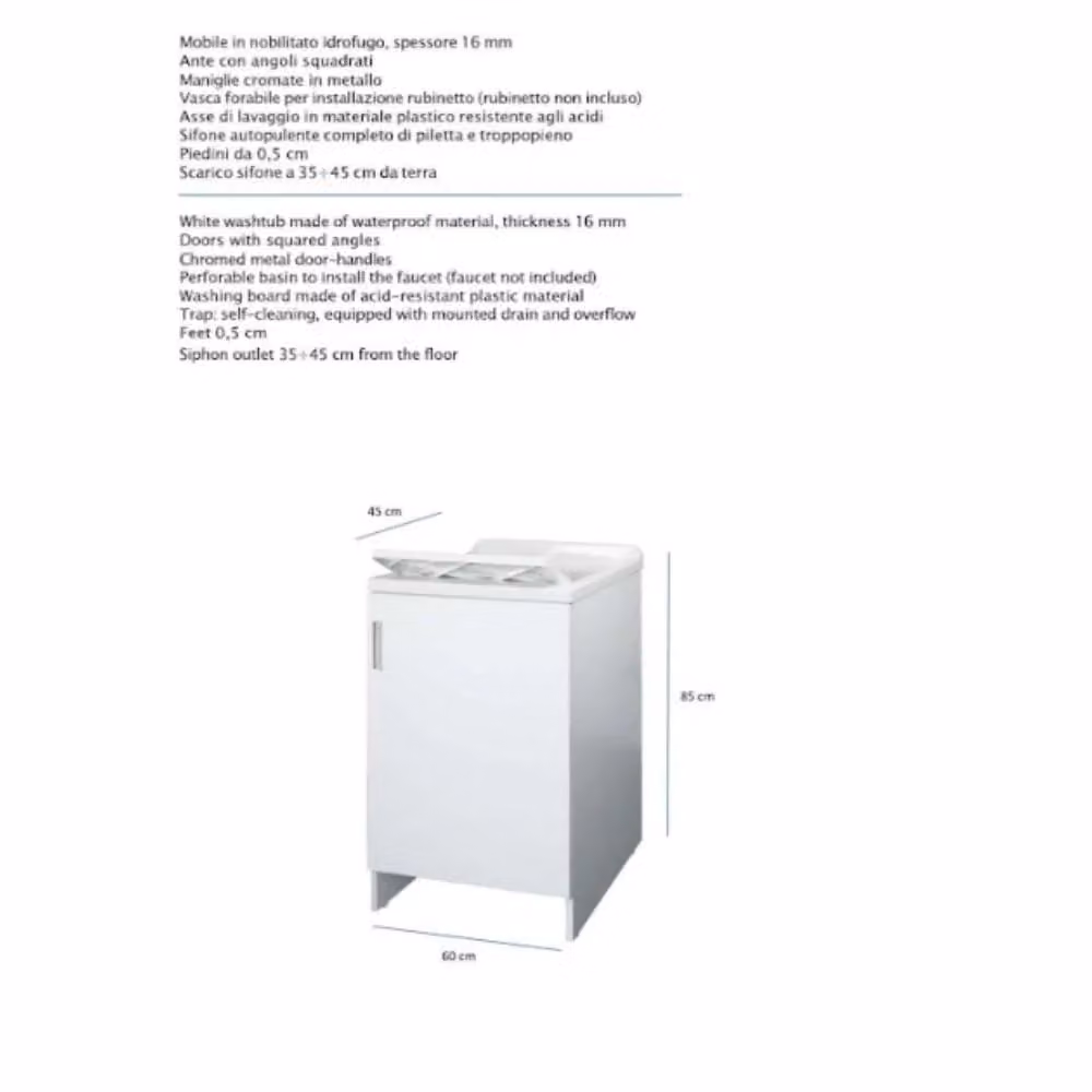 Mobile lavanderia bianco con lavabo in resina e anta singola L/P/H: 45 x 50 x 85 cm – 2
