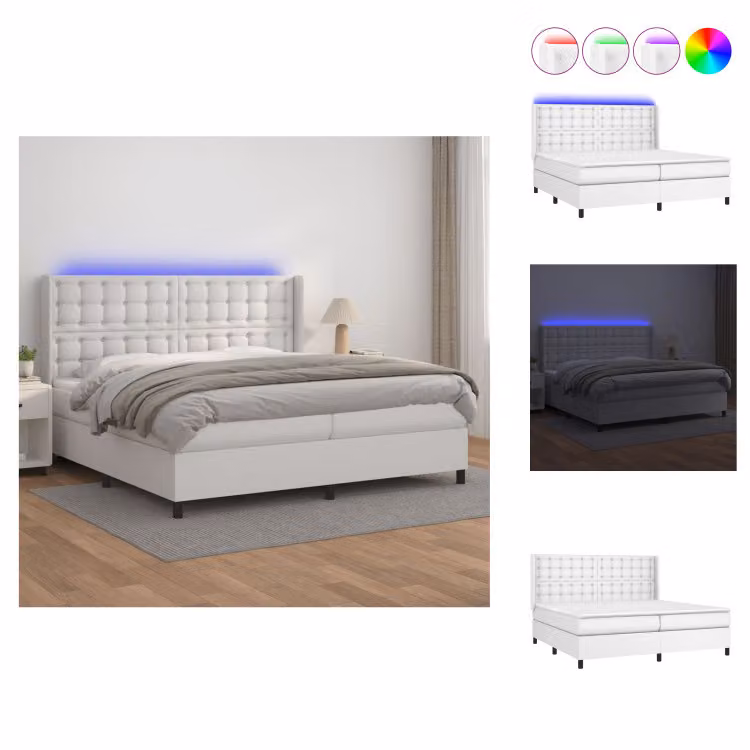 vidaXL Letto a molle con materasso e LED bianco 200x200 cm in Pelle finta - Letti e strutture letto