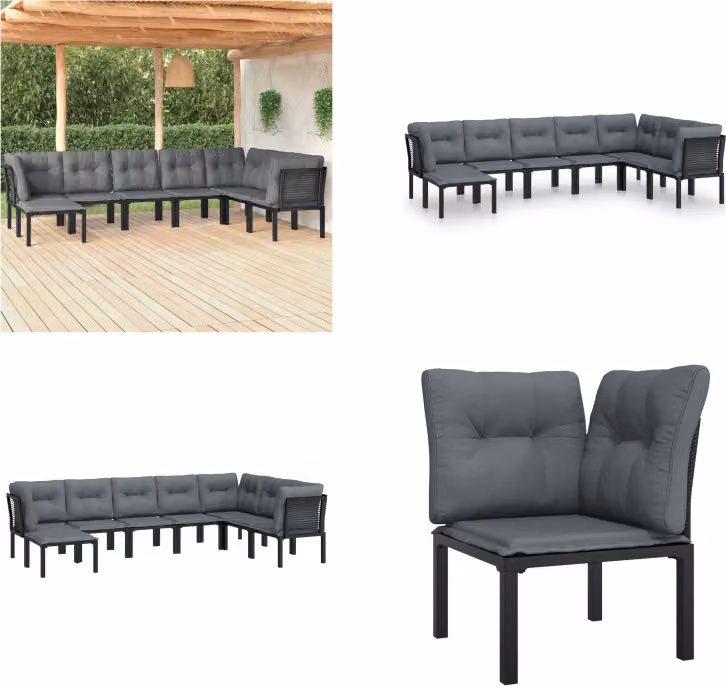 vidaXL set salotto da giardino 8 pezzi nero e grigio in poly rattan - Set salotto da giardino - Set salotto da giardino - Set salotto - Set arredo giardino