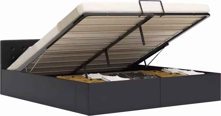 The Living Store Letto contenitore idraulico nero in ecopelle 160×200 cm