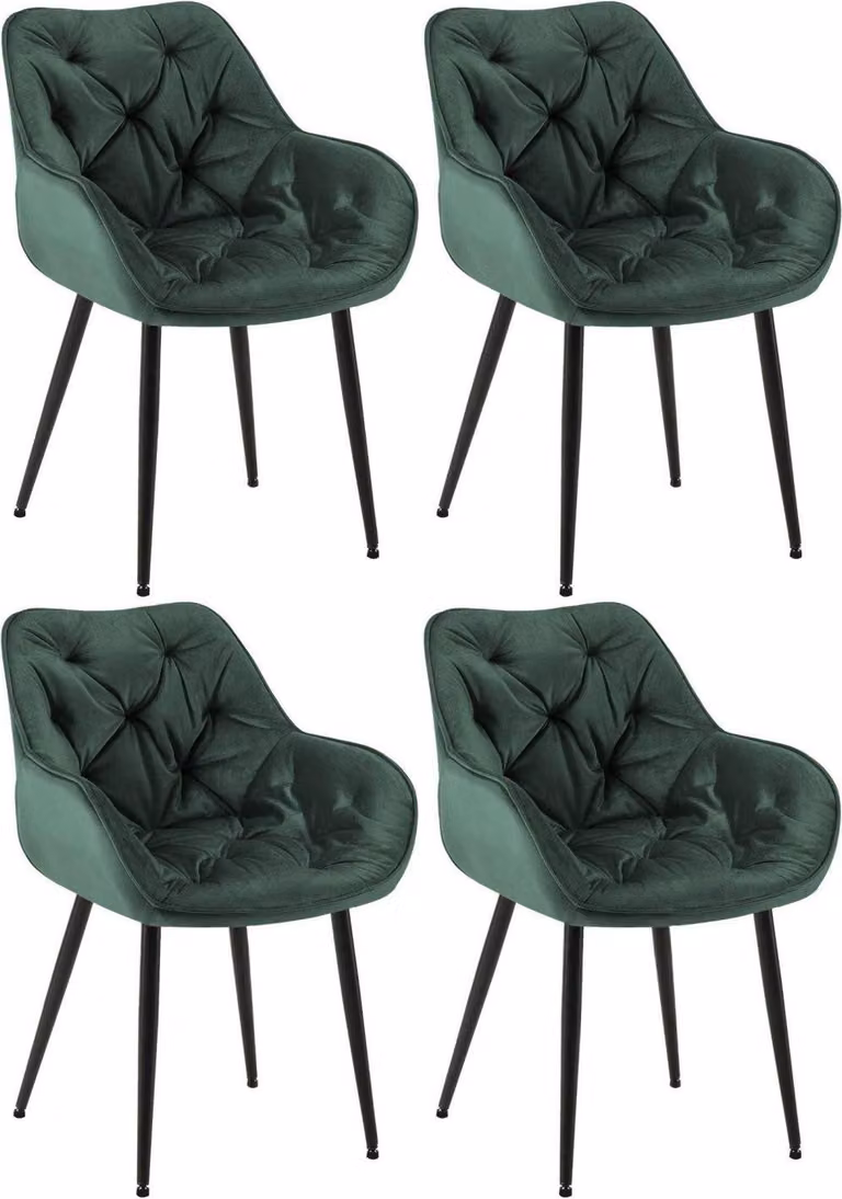 Set di 4 sedie da pranzo in velluto - sedie SAMT - ottimo comfort di seduta | Colore: verde