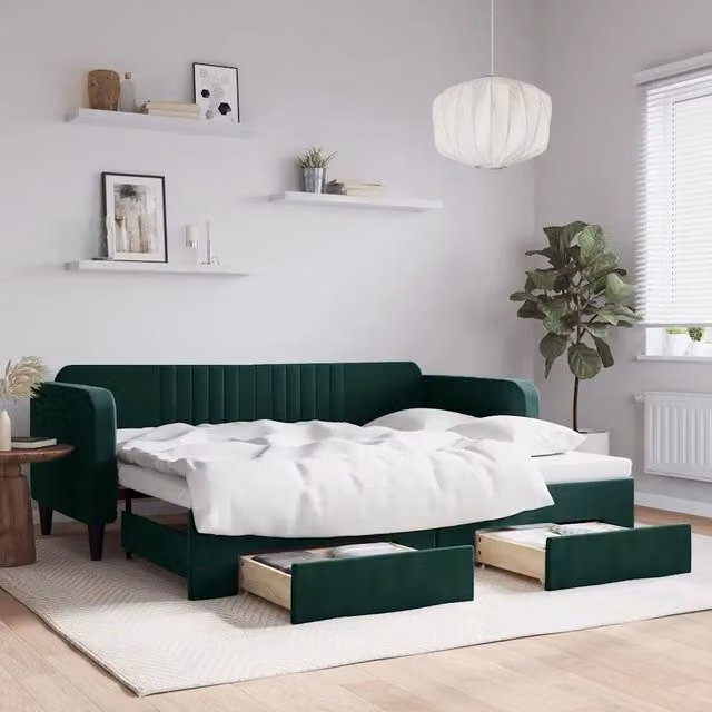 Divano Letto Estraibile Cassetti-Sofa Letto-Daybed Verde Scuro 90x200cm Velluto 791616