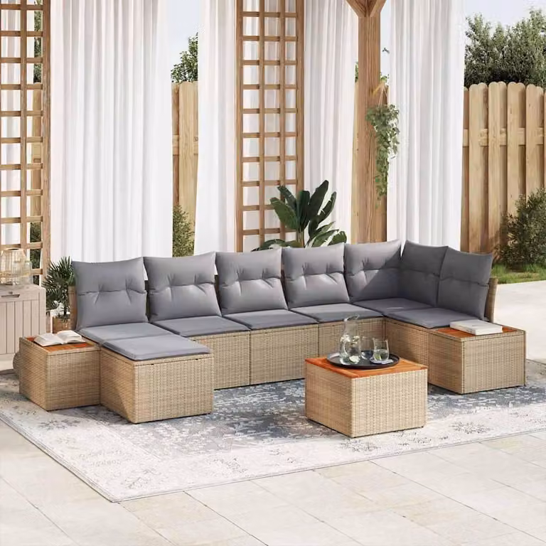 Maison Exclusive - Set Divano da Giardino con cuscino 8 pcs Beige polyrattan