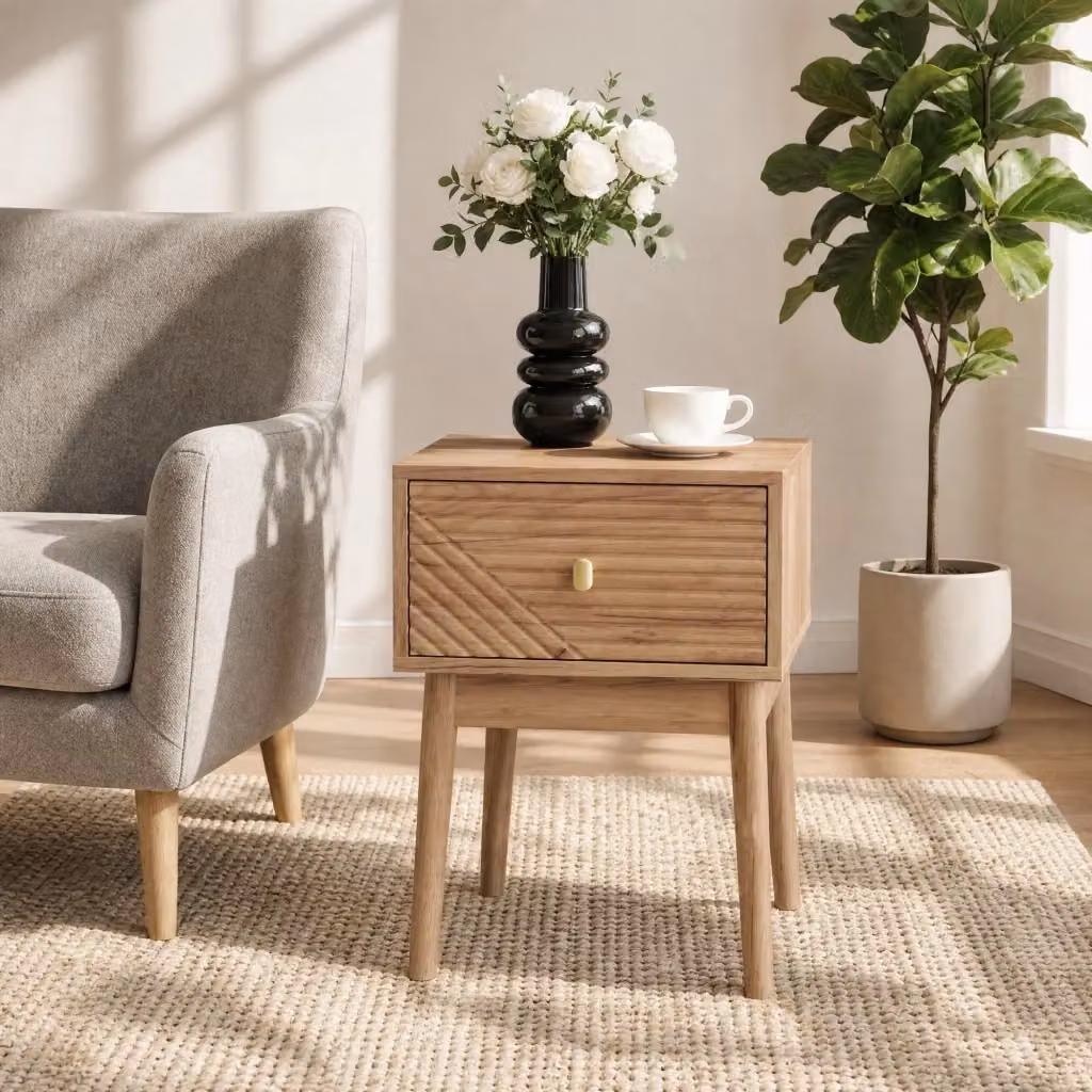 Comodino moderno MODFU con 2 cassetti in MDF e legno color rovere e dettagli oro L/P/H: 40 x 40 x 55 cm – 2