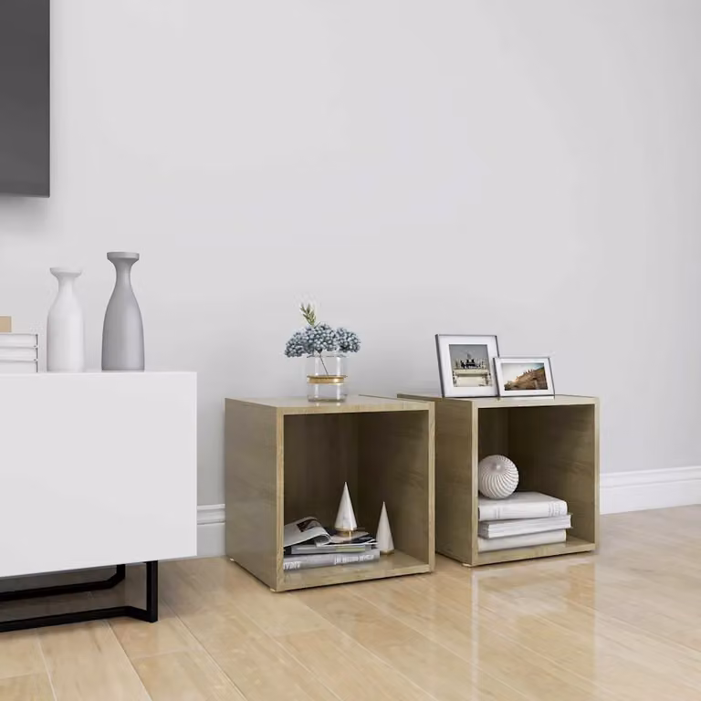 Set di 2 mobili porta TV vidaXL in legno multistrato e MDF, colore rovere sonoma, stile rustico, L/P/H: 37 x 35 x 37 cm