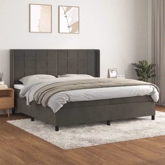 Letto Ibrido vidaXL con Materasso e Struttura in Velluto Grigio e Legno di Larice L/P/H: 200 x 200 x 31 cm