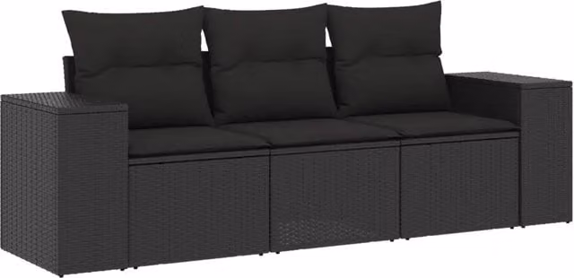 Set Salotto da Giardino 3 Pezzi Design In con Polyrattan Nero e Cuscini Imbottiti – 1
