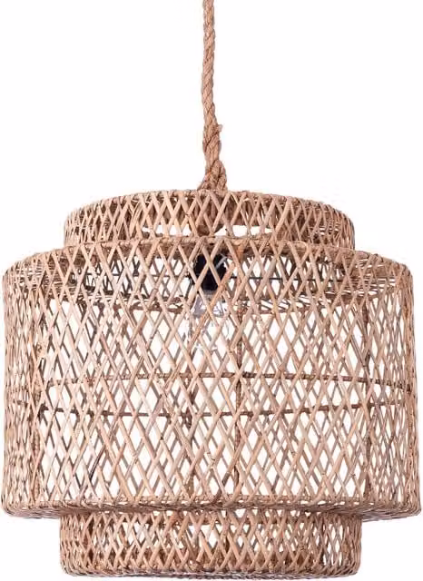Lampadario sospeso ORESTELUCHETTA in rattan e legno marrone stile boho per terrazzo e esterno, regolabile in altezza, attacco E27 – 1