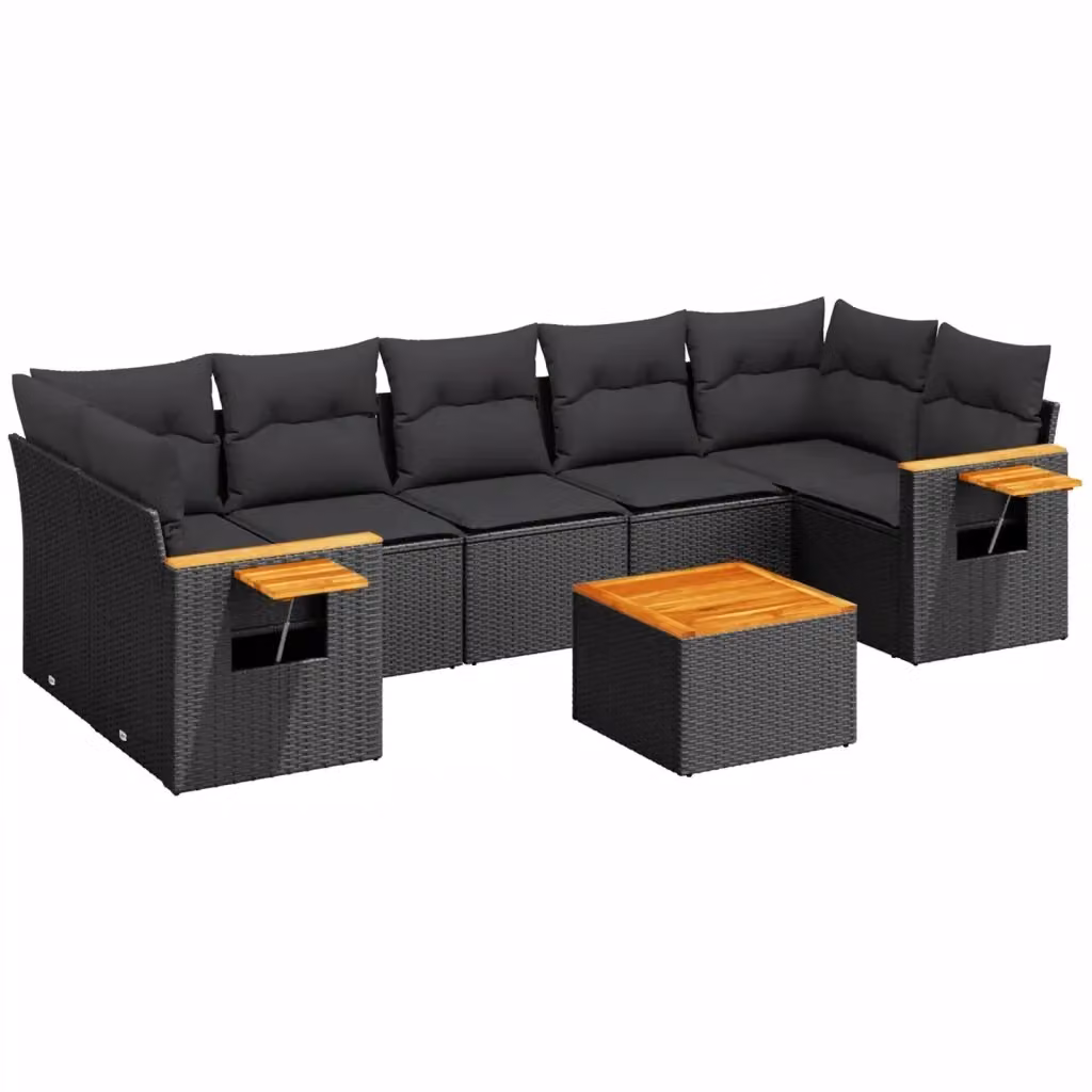 Set Divani da Giardino a L vidaXL in Polyrattan Nero con Cuscini e Tavolino da Esterno – 2