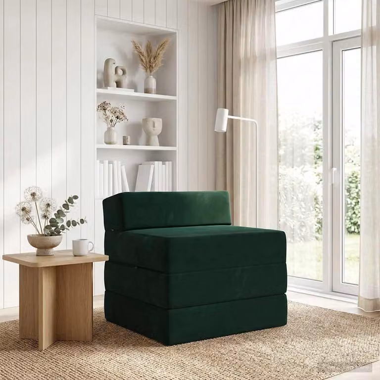 Divano Letto Pieghevole vidaXL in Velluto Verde Scuro L: 200 cm, P: 70 cm, H: 15 cm