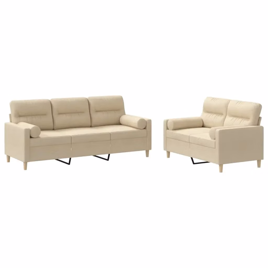 Set di divani 2 pezzi vidaXL in tessuto beige con cuscini per soggiorno moderno – 2