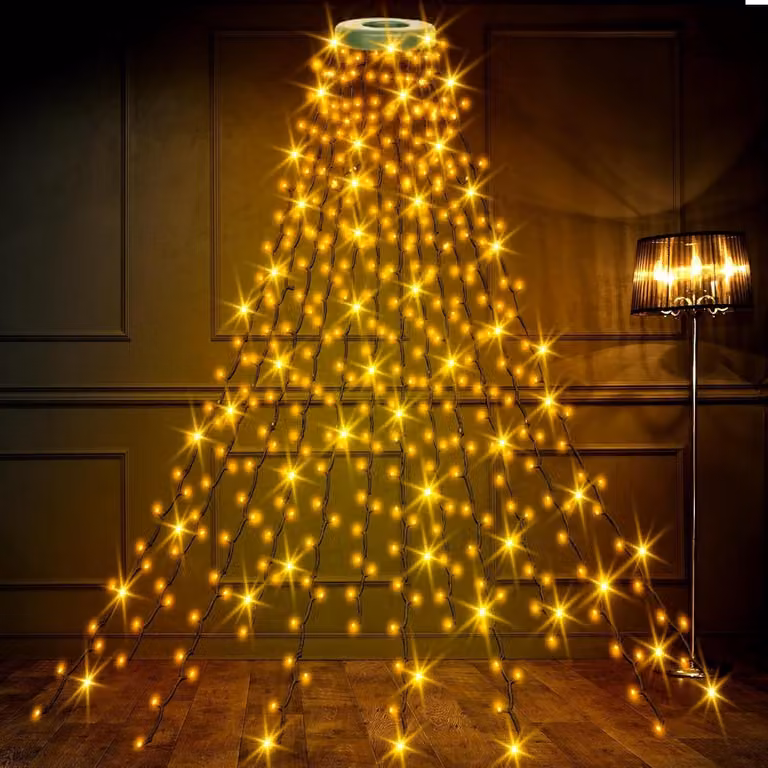 280 luci per albero di Natale a LED con anello, 2 m x 8 fili bianco caldo, IP65 resistente alle intemperie, 8 modalità e funzione memoria, luci da fata per interni ed esterni