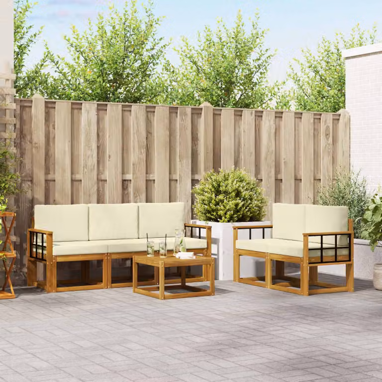 Set di divani da esterno vidaXL 6 pezzi in legno di acacia con cuscini, beige e marrone