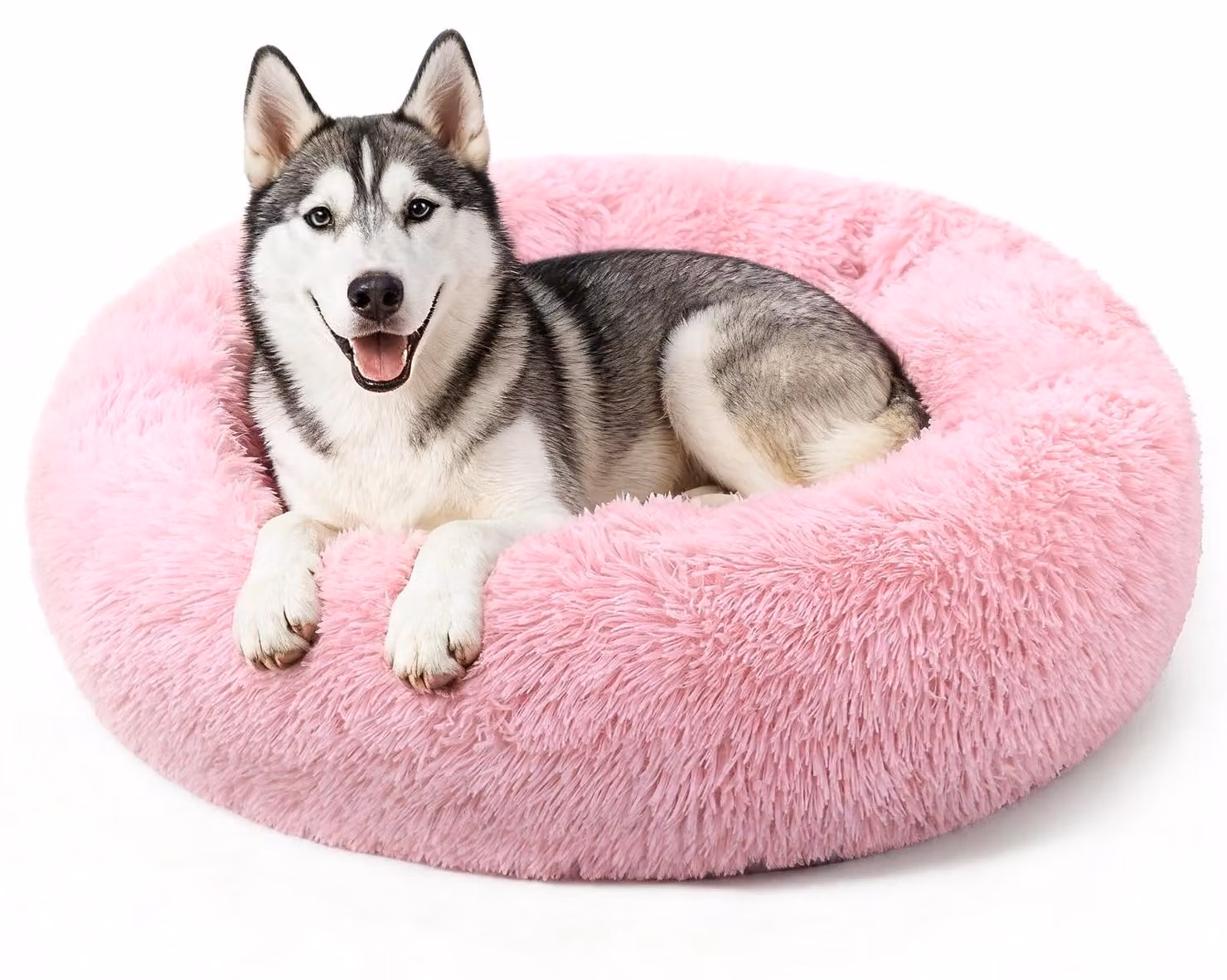 Cuccia per cani, 70 cm, forma a ciambella in peluche, rosa, antiscivolo, per uso interno