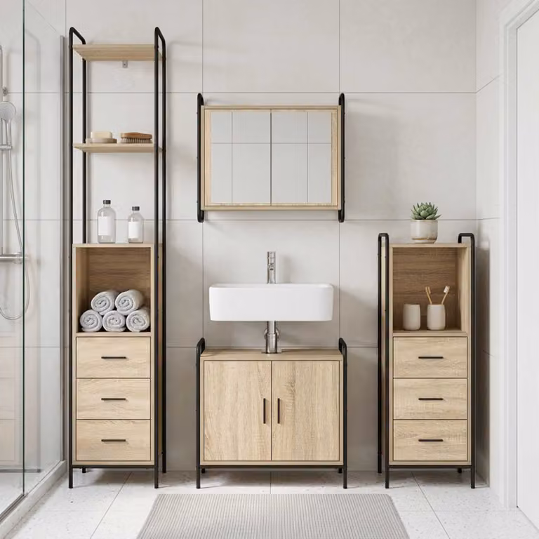 vidaXL Set di Armadi da Bagno 4 pz Rovere Sonoma 40 x 36 x 200,5 cm